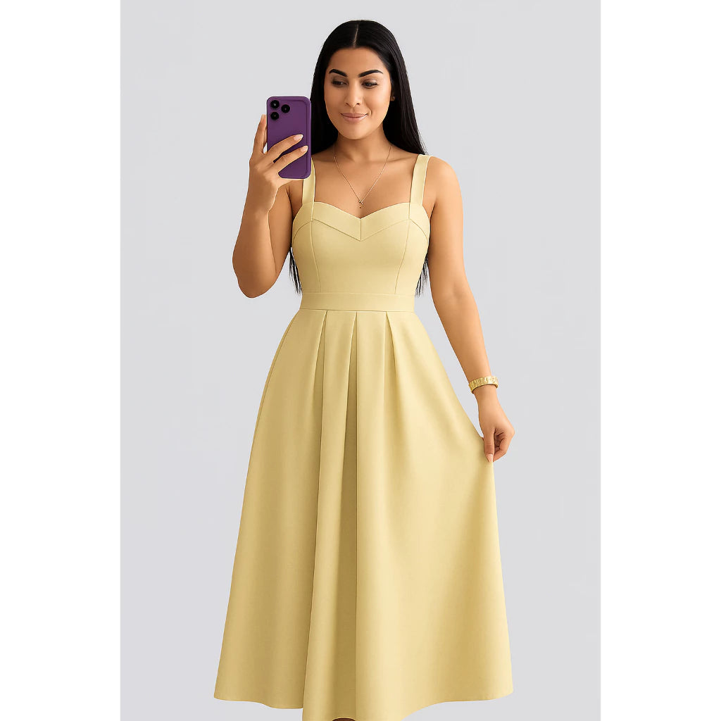Vestido Longo Feminino Duna Linho com Bojo – Elegância clássica, caimento impecável