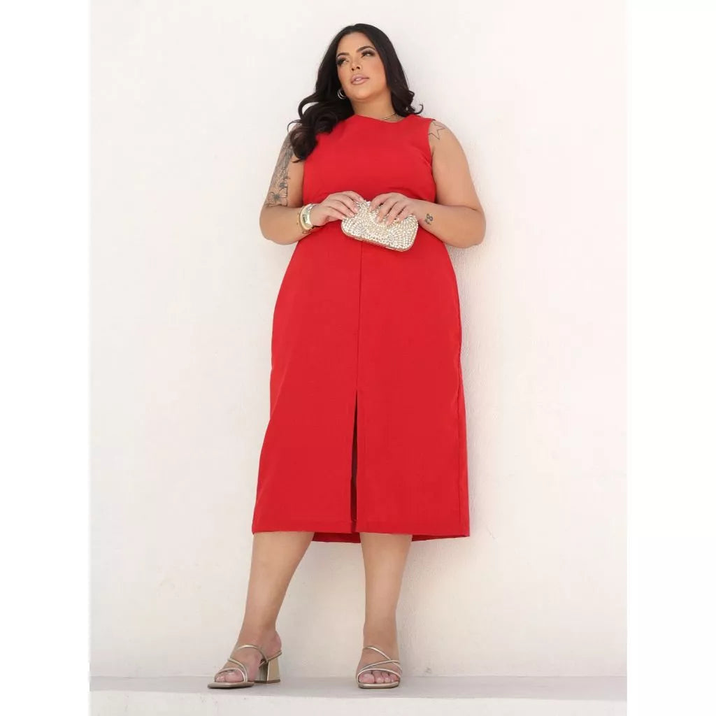Vestido Midi Plus Size em Linho – Elegância, conforto e caimento impecável